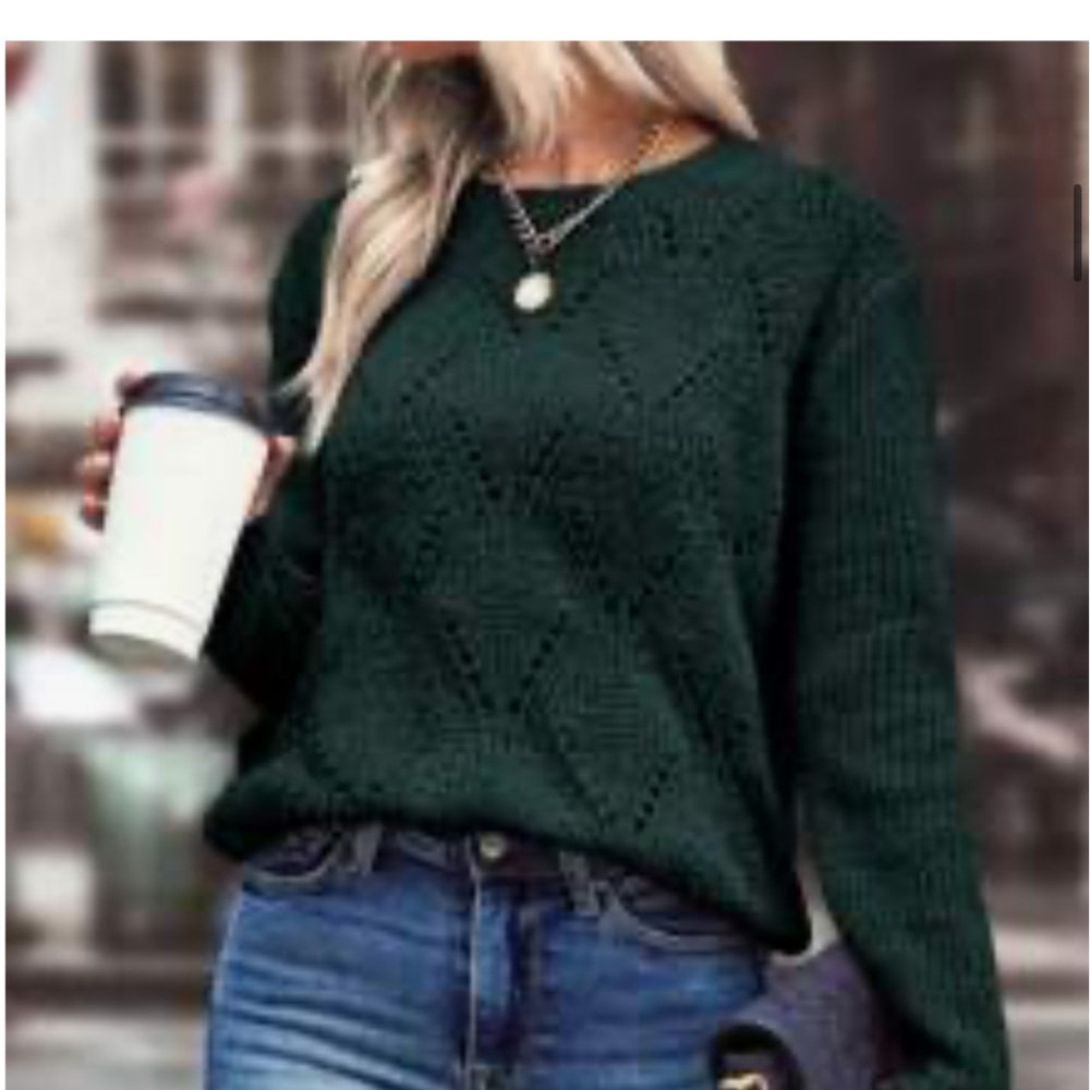 SHEIN Dark Green Diamond-Pattern Crewneck Sweater